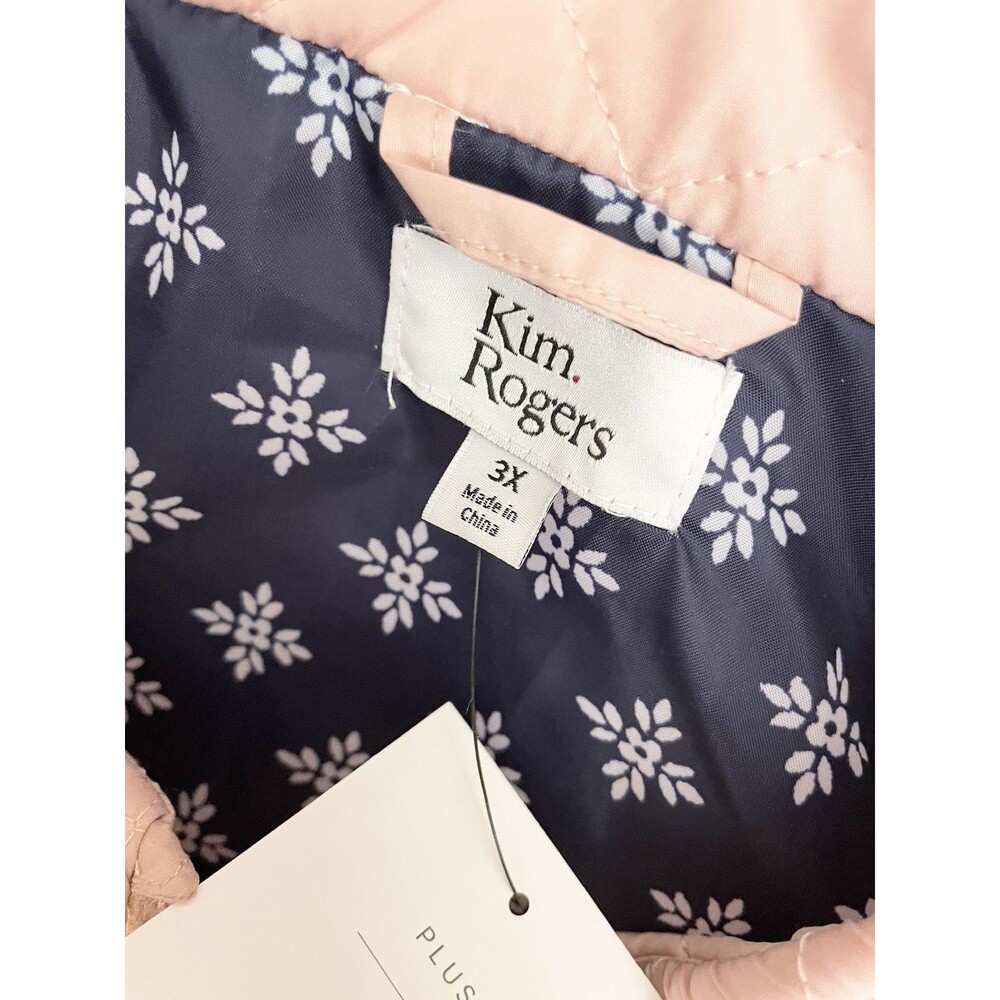 NWT $50 Kim Rogers Puffer Vest Plus 3x 60" Crew Zipper Peach Blue Lining Winter - Picture 6 of 7